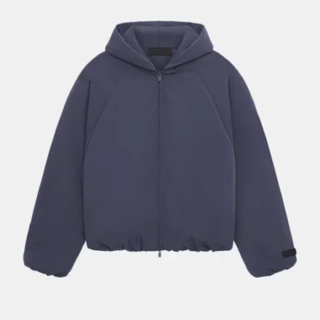 Essentials Military Nylon Hooded Bomber Jacket in Blue