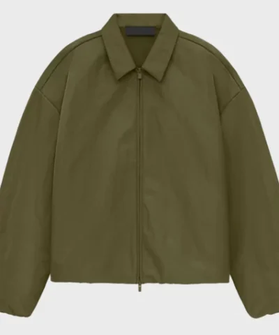 Fear of God Essentials Textured Nylon Olive Green Trucker Jacket 510x510