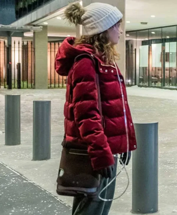 Five Feet Apart Stella Hooded Maroon Satin Puffer JacketA