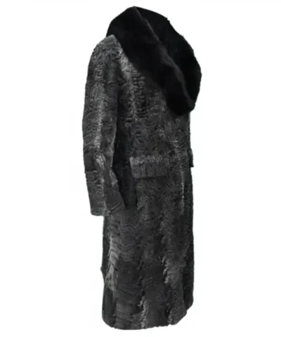 Grey Womens Karakul Persian Lamb Fur Mink Collar Long Trench Coat.webp