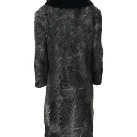 Grey Womens Persian Lamb Fur Mink Collar Coat webp