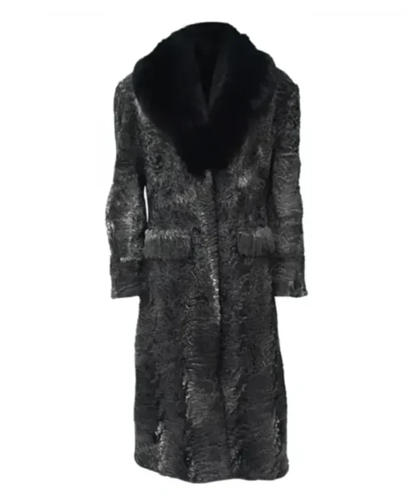 Grey Womens Persian Lamb Fur Mink Collar Trench Coat webp
