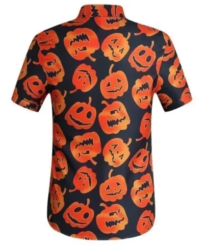 Halloween 2023 Orange Pumpkin Button Printed Shirt Back