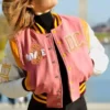 Hellen Washington Commanders Pink Cropped Varsity Jacket 600x729