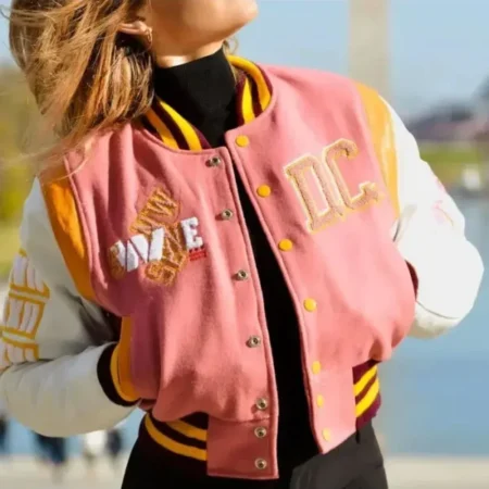 Hellen Washington Commanders Pink Cropped Varsity Jacket