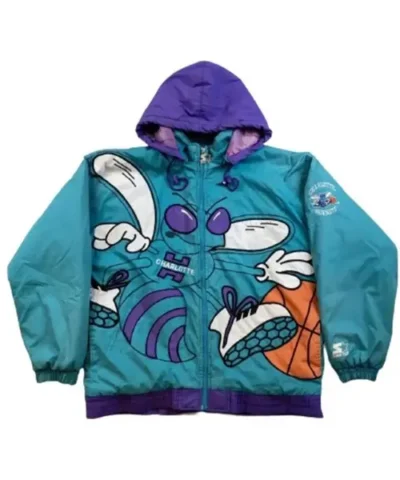 J. Cole 90s Char lotte Hor nets Blue Hooded Jacket