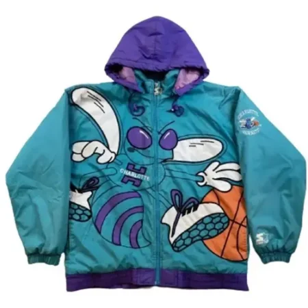 J Cole 90s Char lotte Hor nets Blue Hooded Jacket