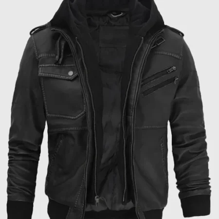 Jacey Hooded Bomber Leather Jacket