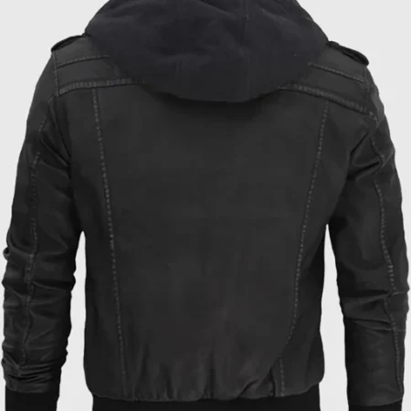 Jacey Hooded Bomber Leather Jacket Back
