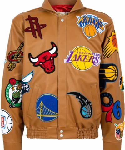 Jeff Hamilton NBA Collage Faux Leather Jacket