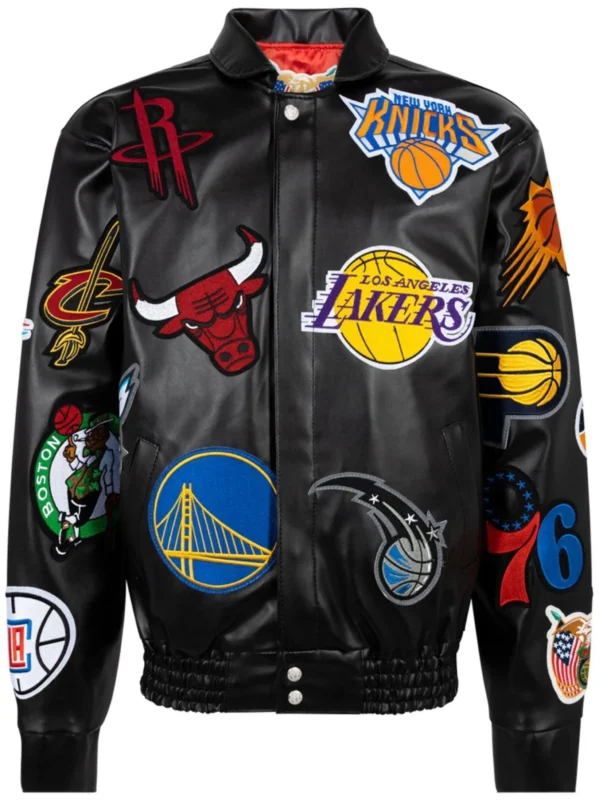 Jeff Hamilton x NBA Collage Vegan Leather Jacket