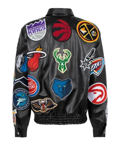 Jeff Hamilton x NBA Collage Vegan Leather Jacket back