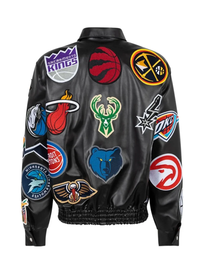 Jeff Hamilton x NBA Collage Vegan Leather Jacket back
