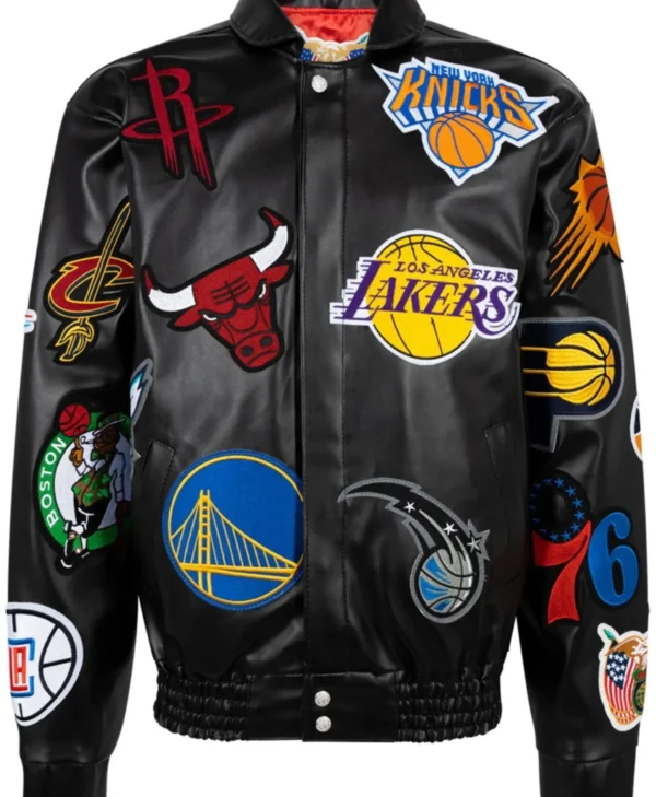 Jeff Hamilton x NBA Collage Vegan Leather Jacket
