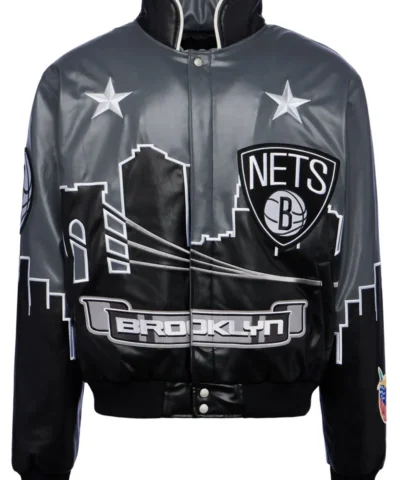 Jeff Hamilton x Nets Skyline Varsity Jacket front