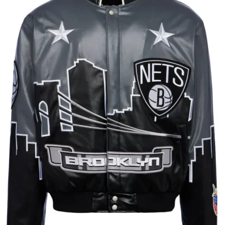 Jeff Hamilton x Nets Skyline Varsity Jacket front