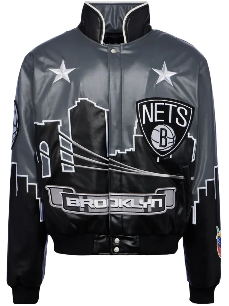 Jeff Hamilton x Nets Skyline Varsity Jacket front