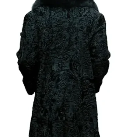 Jeffery Real Astrakhan Persian Lamb Karakul Black Warm Coat With Fox Fur Collar For Sale webp