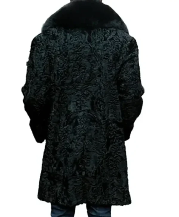 Jeffery Real Astrakhan Persian Lamb Karakul Black Warm Coat With Fox Fur Collar For Sale webp