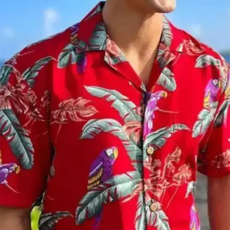 Jungle Bird Magnum Pi Printed Red Shirt