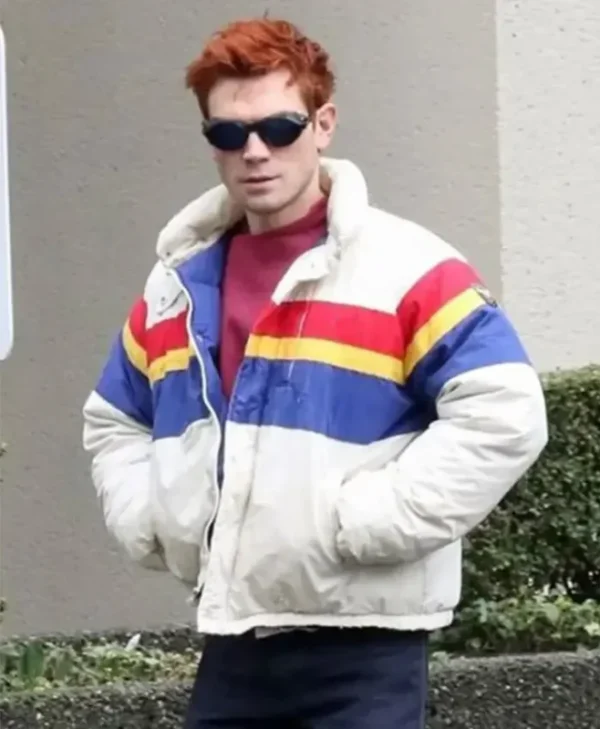 KJ Apa TV Series Riverdale Archie Andrews Puffer White Colorful Jacket