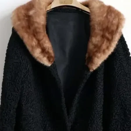 Karakul Persian Lamb With Mink Fur Collar Black Coat webp
