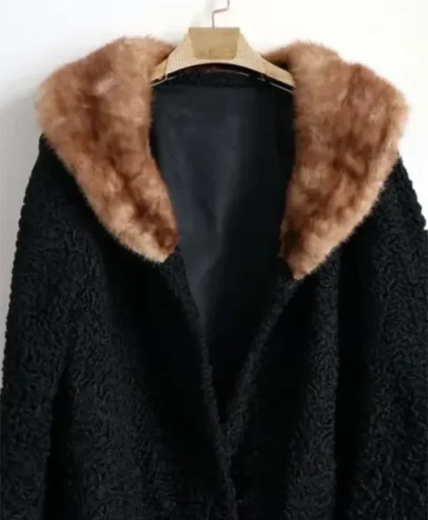 Karakul Persian Lamb With Mink Fur Collar Black Coat webp