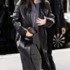 Kim Kardashian Trench Black Leather Coat 600x729