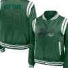Krystina New York Jets Green Satin Bomber Jacket 600x729