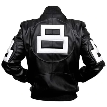 Mens 8 Ball Bomber Black Leather Jacket On Sale