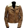 Mens Borg Collar Biker Brown Leather Jacket