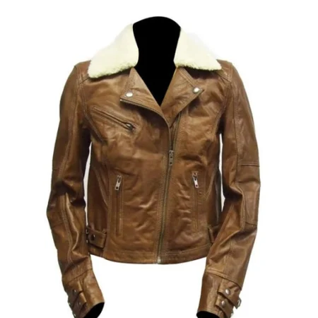 Mens Borg Collar Biker Brown Leather Jacket