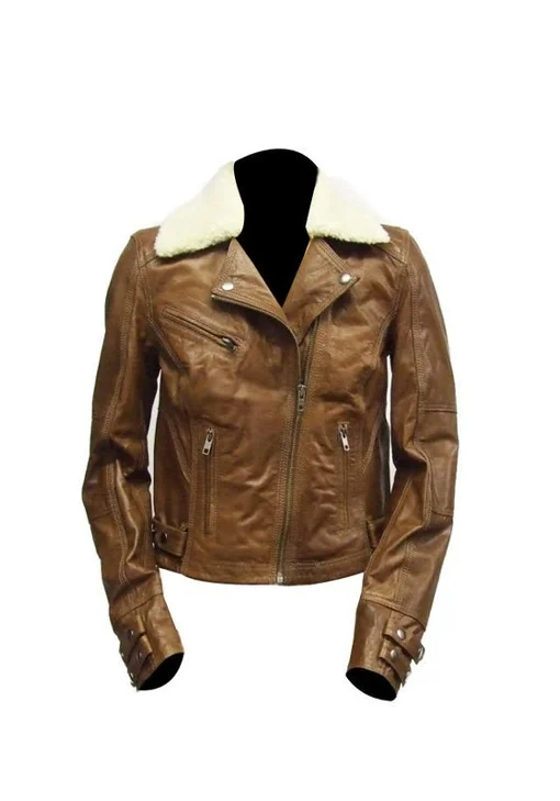 Mens Borg Collar Biker Brown Leather Jacket