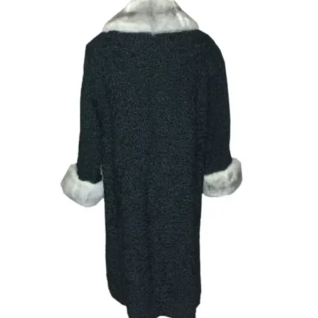Mink Fur Collar Cuffs Persian Astrakhan Lamb Womens Black Trench Coat webp