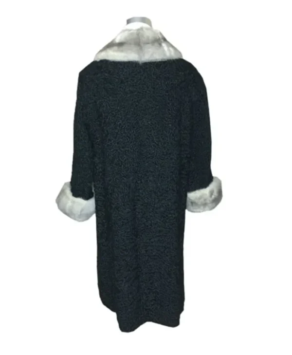 Mink Fur Collar Cuffs Persian Astrakhan Lamb Womens Black Trench Coat webp