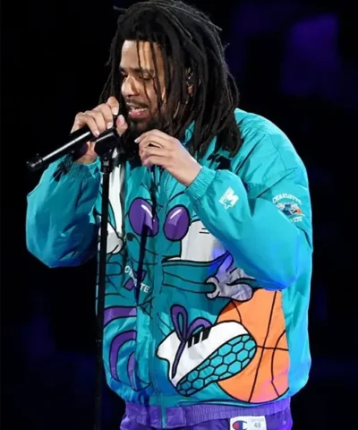 NBA All Star Half time Per for mance Vintage 90s Starter J Cole Charlotte Hornets Blue Hooded Jacket