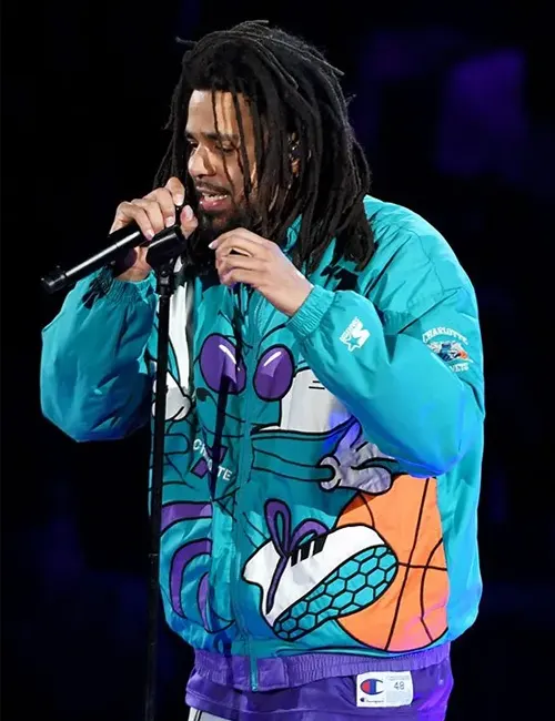 NBA All Star Half time Per for mance Vintage 90s Starter J Cole Charlotte Hornets Blue Hooded Jacket