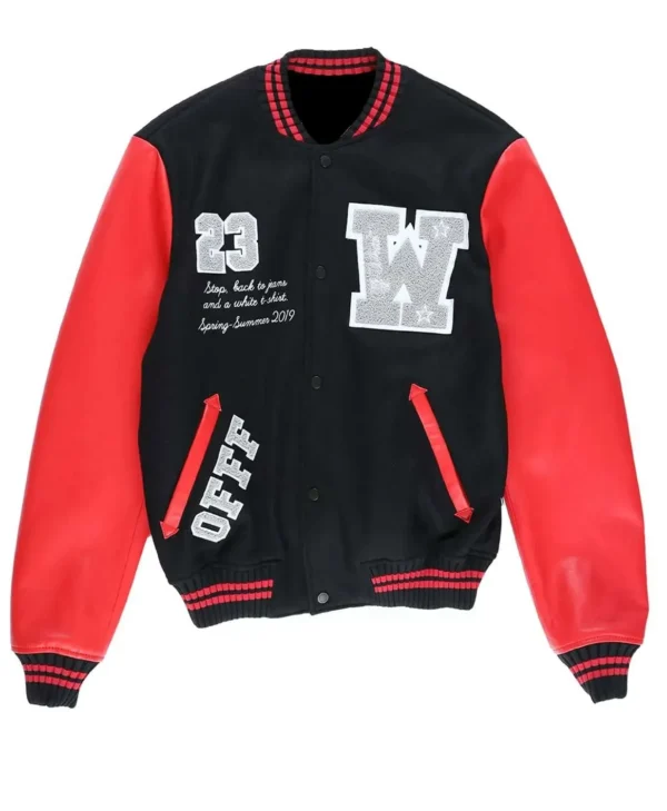 Off White Eagle 23 Red and Black Varsity Jacket