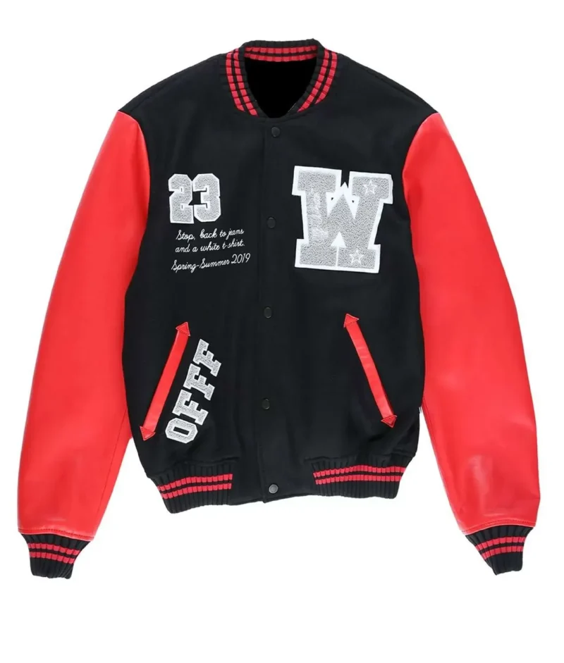 Off White Eagle 23 Red and Black Varsity Jacket
