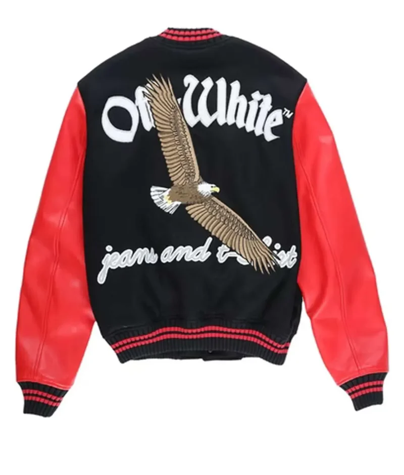 Off White Eagle 23 Red and Black Varsity Jacket Back