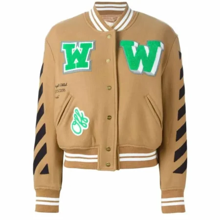 Off White Virgil Abloh 2015 Beige color Varsity Jacket with Patches