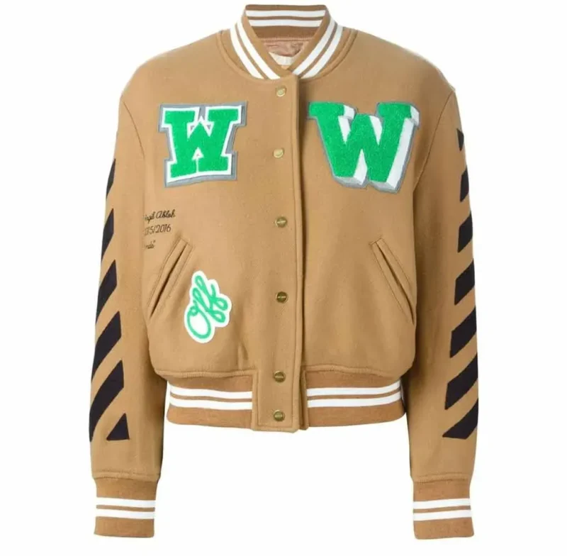 Off White Virgil Abloh 2015 Beige color Varsity Jacket with Patches