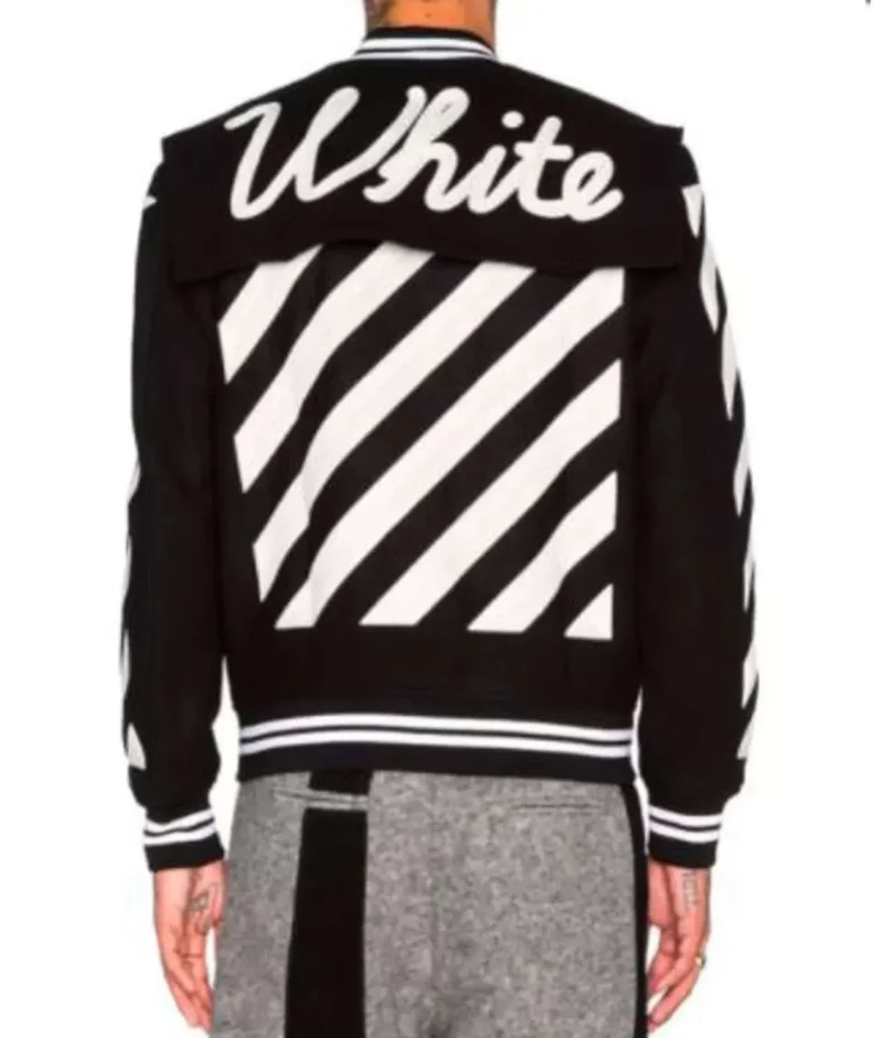 Off White Virgil Abloh 2015 Black Varsity Jacket with Patches Back