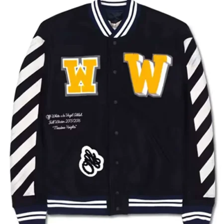 Off White Virgil Abloh 2015 Varsity Black Jacket with Patches