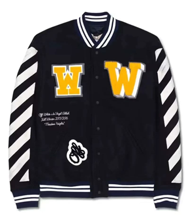 Off White Virgil Abloh 2015 Varsity Black Jacket with Patches