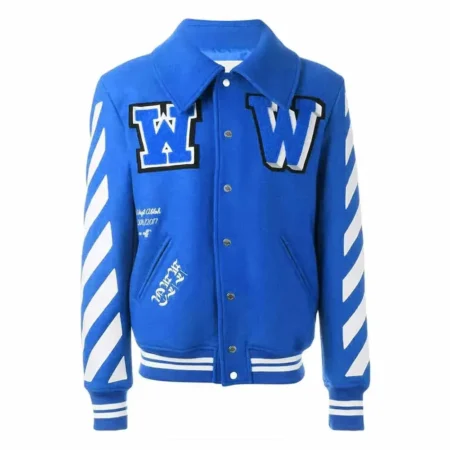 Off White Virgil Abloh 2015 Varsity Blue Jacket with Patches