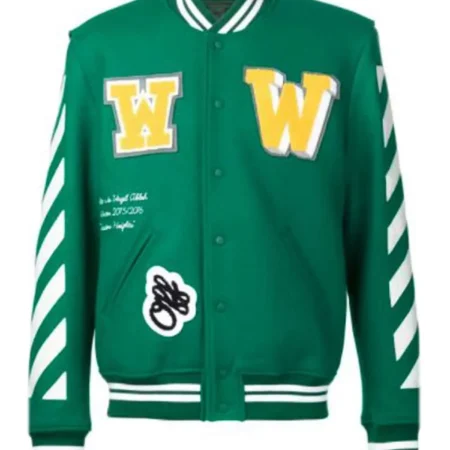 Off White Virgil Abloh 2015 Varsity Green Jacket with Patches