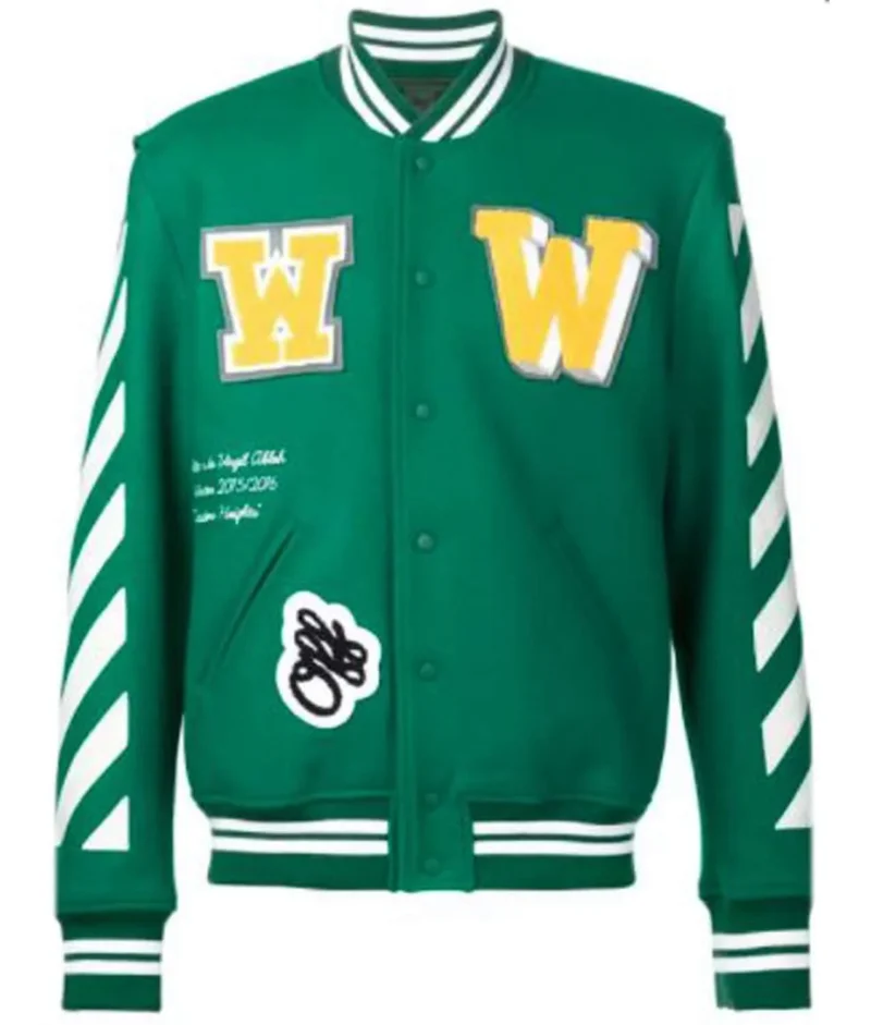 Off White Virgil Abloh 2015 Varsity Green Jacket with Patches