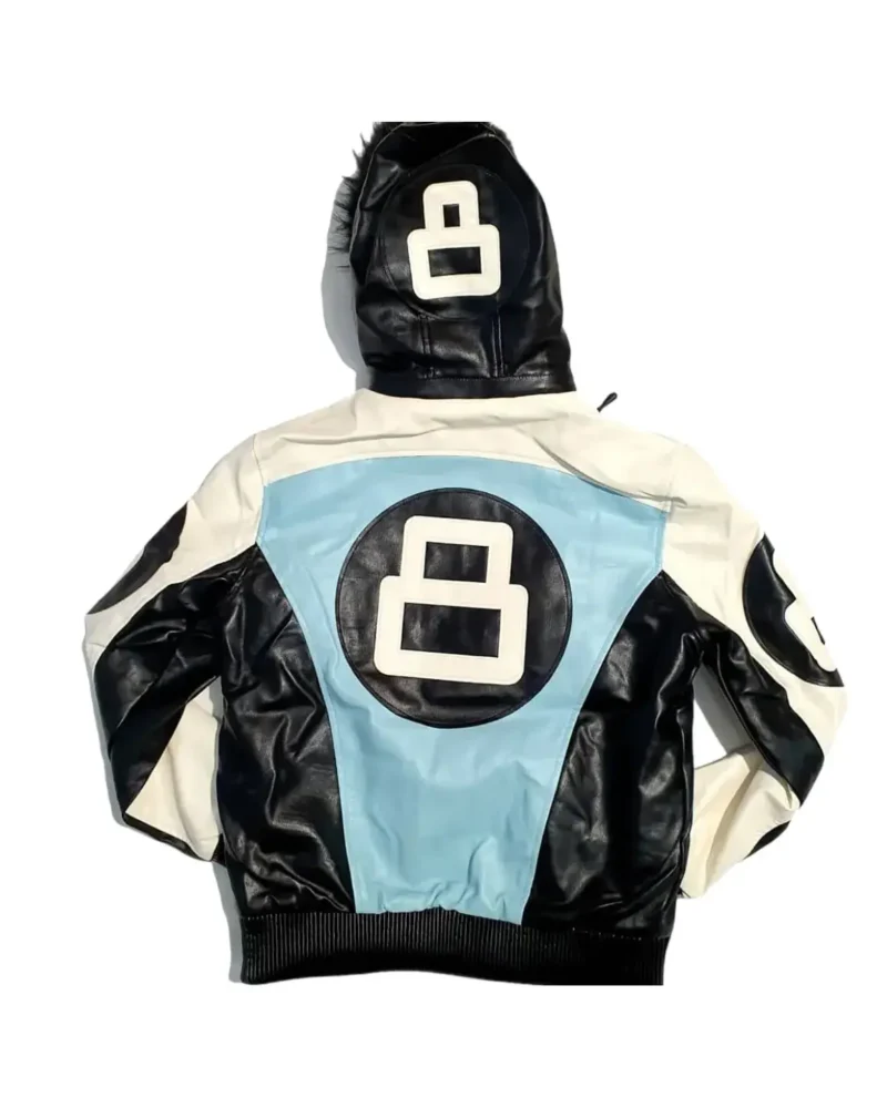 Order Unisex 8 Ball Black White and Blue Bomber Parka Leather Jacket