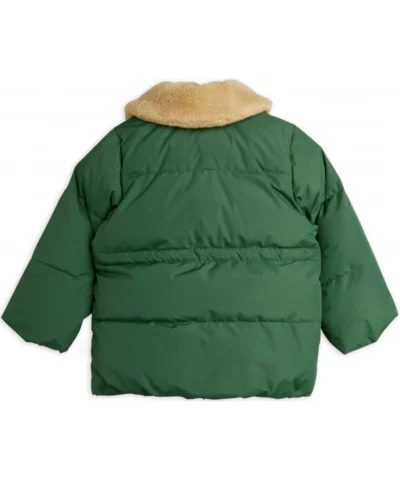 Panda Patch Green Faux Fur Puffer Jacket